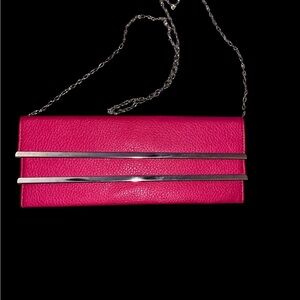 Chic Pink Clutch with Silver Accents Long Chain Strap